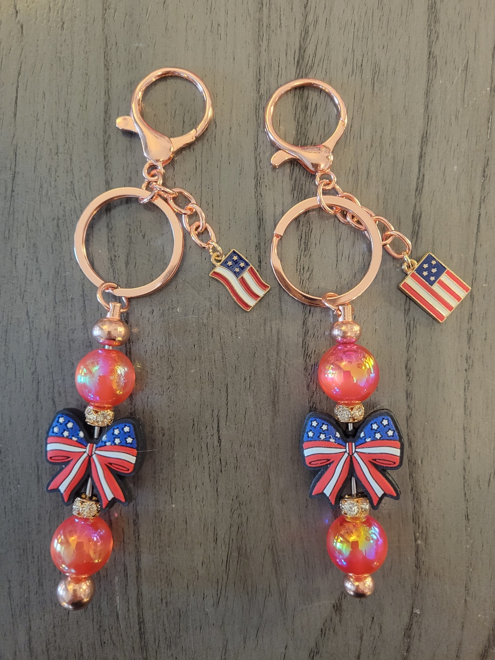 USA 250 SEMIQUINCENTENNIAL JULY 4! Patriotic Beaded Keychain American Flag Charm